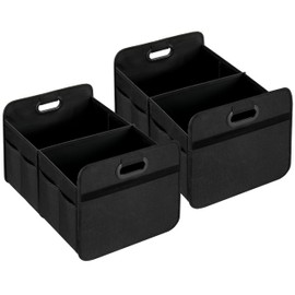 Simple Deluxe Car Trunk Organizer, 2 Compartments Suv Trunk Storage Organizer with Large Capacity Waterproof Collapsible Anti-slip Design, for Car Suv/Jeep/Sedan, Standard Size, Black, 2 Pack