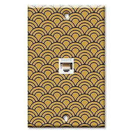 Art Plates - One Port RJ45 Ethernet decorative printed keystone style wall plate. Works with Cat5 through Cat8 cables. Female to Female Connection. - Black and Gold Half Circles