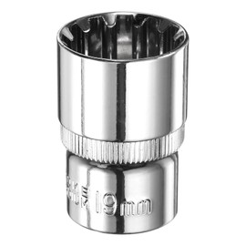 sourcing map 12 Point Socket 1/2" Drive by 19mm Metric Shallow Socket Chrome Vanadium Steel 12-Point Standard Sockets Mechanic Hand Tool for Car Repair Mechanical Maintenance Home Use