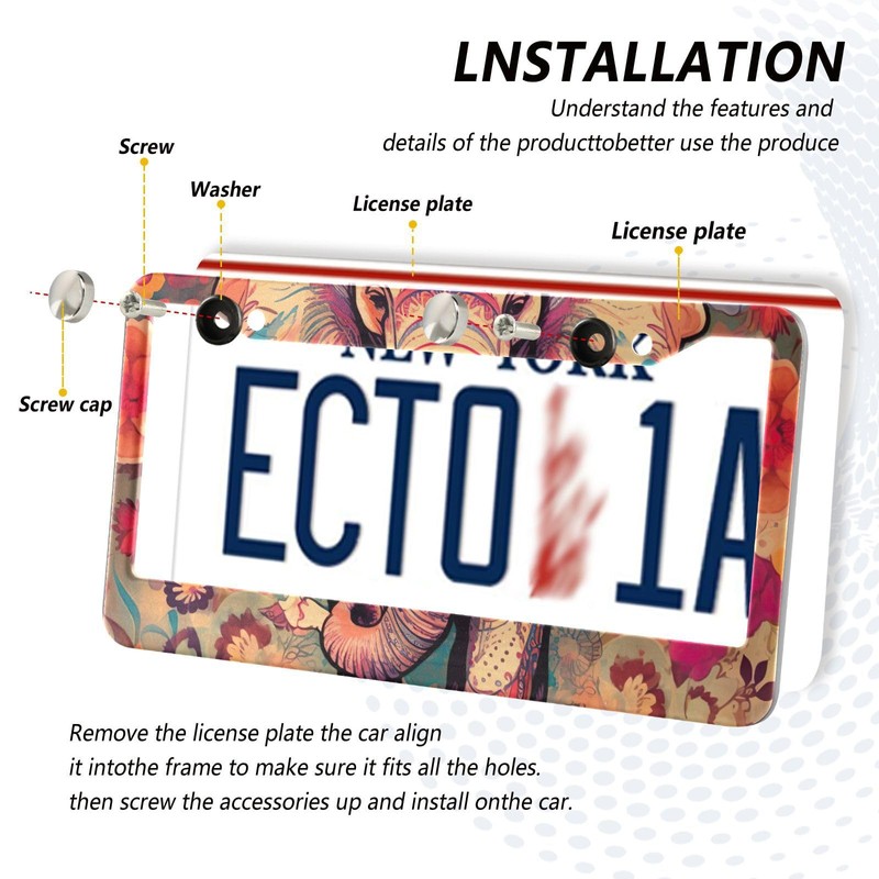 SDMKA Elephant Totem License Plate Frames 2 Pcs 2 Holes