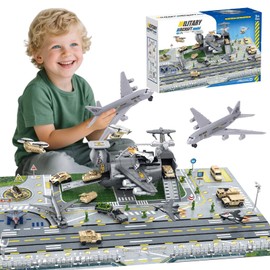 Military Transport Cargo Plane Military Plane Cars Toy with Vehicle Soldiers Helicopter Combat Model Toy with Figures, Mini Army Base Playing Card for Children 3+ Boys Girls
