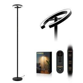 GLOWRIUM-H3B LED Floor Lamp with Remote, Eye-Care Reading Light with 4 Color Temperatures, 71 Inch Tall Standing Lamp with Stepless Dimmable for Living Room, Modern Bedroom Lamp with Timer Function