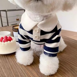 Ling & Bai Dog Cute Polo Shirts Striped Collar T-Shirt Summer Cats Outfits Breathable Thin Dogs Dress for Yorkie Puppy Kitten (S)
