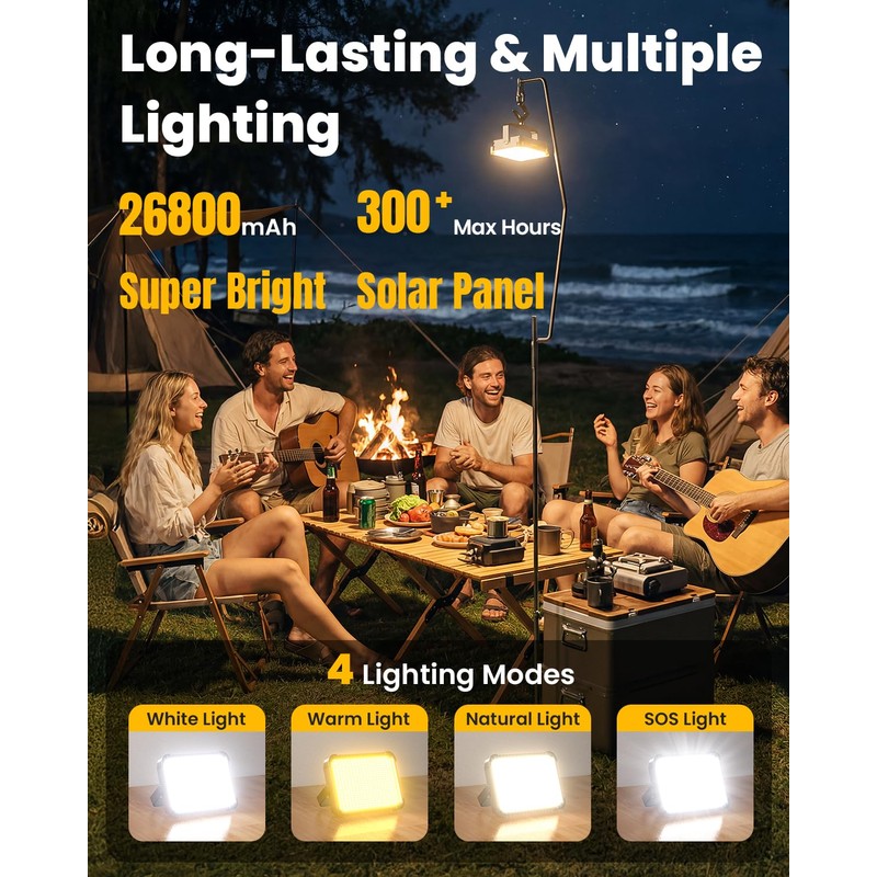 Solar Camping Lantern, 26800mAh Ultra Long Lasting Rechargeable LED Lantern