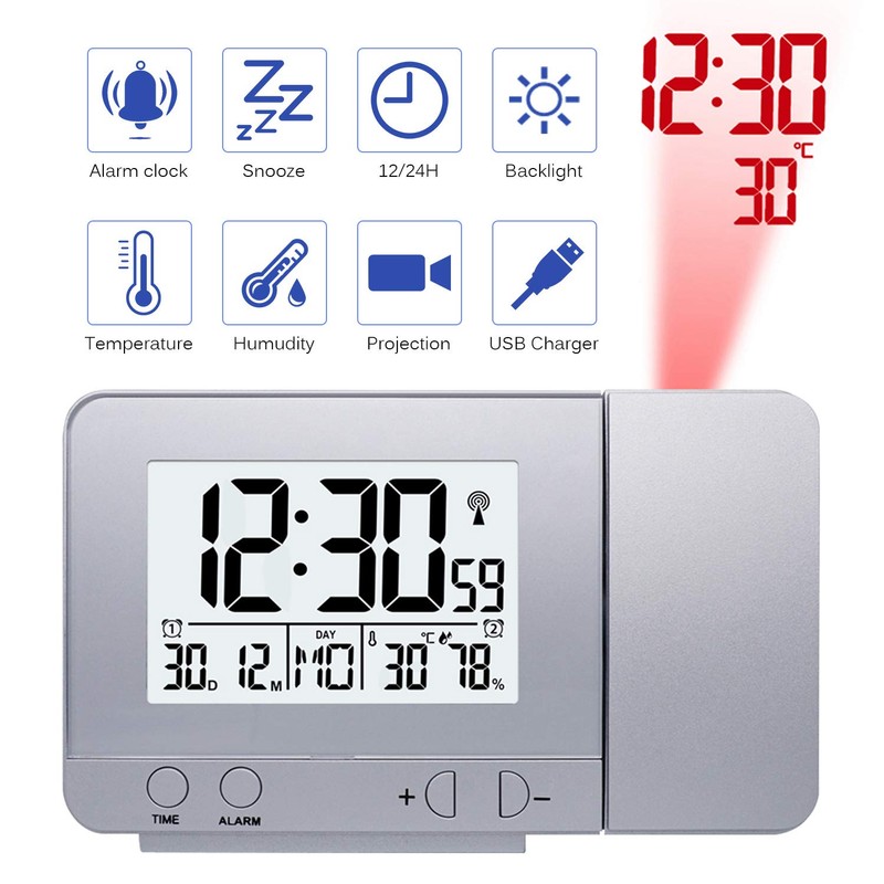 Projection Alarm Clock ALLOMN USB Charging Dual Alarms Clock with