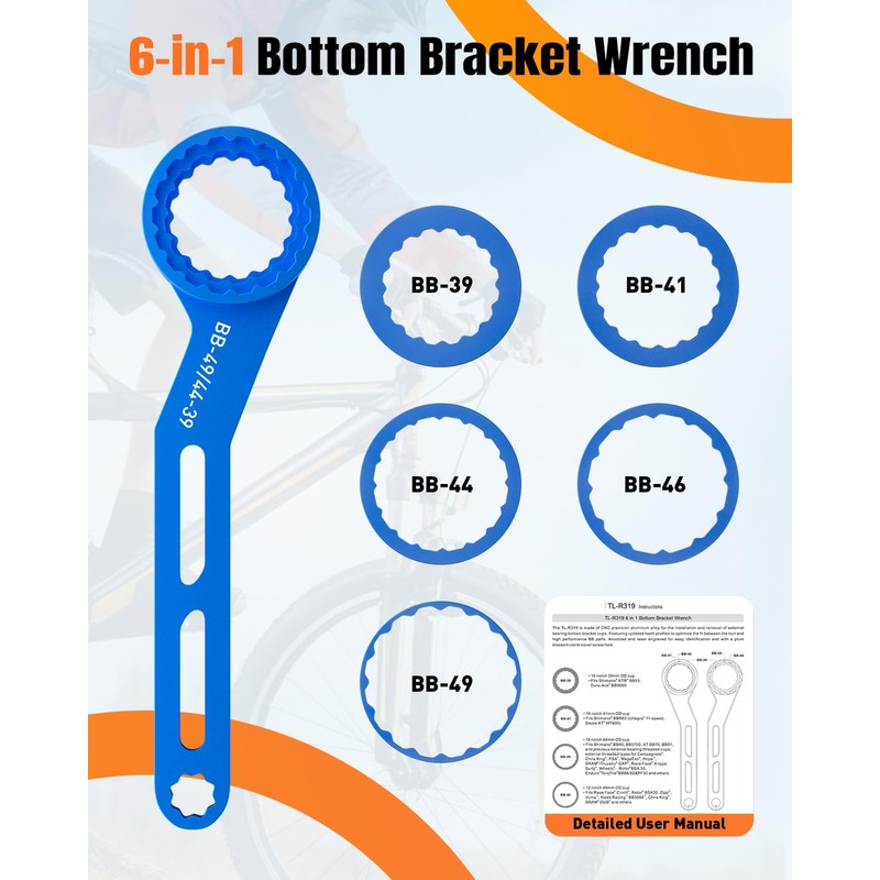 Pawfly 6-in-1 Bike Bottom Bracket Tool for 12/16-Notch 39/41/44/46/49mm External
