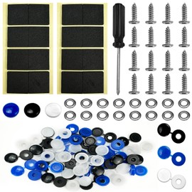 16Pcs Car Number Plate Screws and 48Pcs Caps, Number plate Screws and Caps Number Plate Fixing Kit for Car Registration Plates and License Plates, White, Black and Blue (16 Each Color)