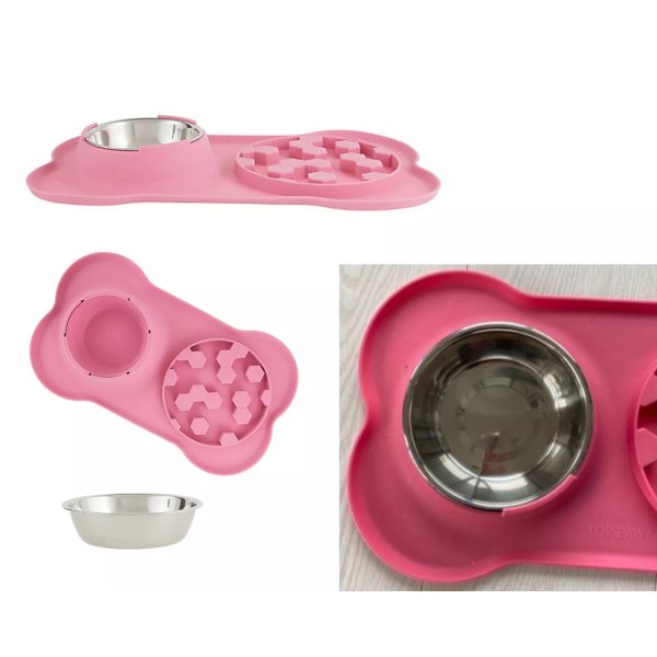 Top Paw Pink Slow-Feeder Mat w/ Dog Bowl - 14