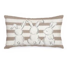 AACORS Easter Pillow Cover 12X20 Inch Striped Bunnies Decoration Holiday Farmhouse Pillow Case Decor for Home Sofa Couch (Brown) AA354-12