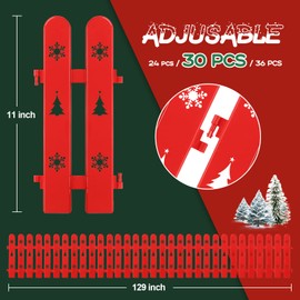 Red Plastic Fence Decoration - 30 Piece Set for Christmas Tree Border, Miniature Garden Edge