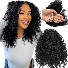 Knotless Pre-Separated Crochet Hair Extensions Kinky Curly 100% Human Hair Feather Crochet Braid Afro Kinky Curly Hair Extensions Natural Color 18Inch 120g