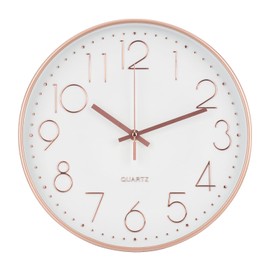 bakbrand Wall Clock 12 Inch Non-Ticking Silent Modern Simple Style Round Decor Clock Rose Gold Stereoscopic Dial Quartz Wall Clocks for Home/Office/School/Living Room/Bedroom/Kitchen