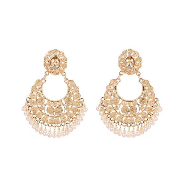 Beaded Imitation Pearl Tassel Statement Dangle Drop Earrings for Women