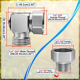 Langina 90 Degree Graden Hose Swivel Elbow Kit, 304 Stainless Steel Hose Elbow Adapter, 90 degree Hose Extension with 3/4"GHT Female to 1/2" NPT Male Pipe Fitting (304SS)