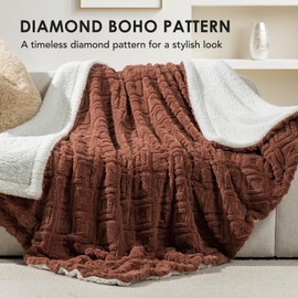 EVERGRACE Jacquard Boho Sherpa Fleece Throw Blanket for Couch, Super Soft Cozy Fuzzy Plush Blankets for All Seasons, Reversible Thick Warm Blanket for Bed, Sofa, Living Room, Terracotta, 50" x 60"