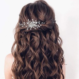 Ushiny Pearl Bride Wedding Hair Comb Silver Headpiece Crystal Hair Accessories for Women and Girls