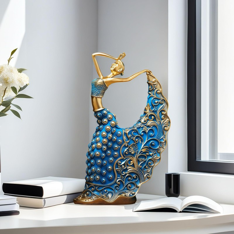 XINDAM Elegant Peacock Art Figurine Dancer Statue Decorative Home &