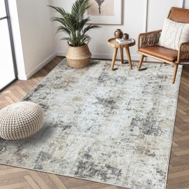 Cinknots Modern Soft Area Rugs Abstract Distressed Rugs Living Room Bedroom Non-Slip Carpet Floor Mat (Abstract Brown/Grey/Multi, 80×120 cm)