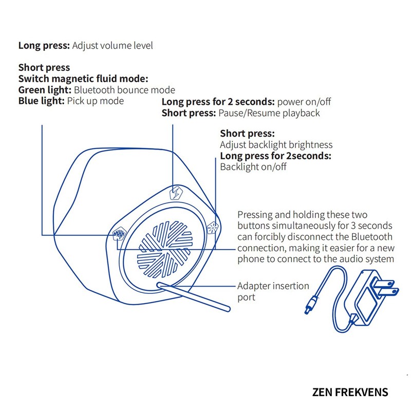 ZenFrekvens Dynamic Ferrofluid Bluetooth Speaker with Rhythm LED Light &