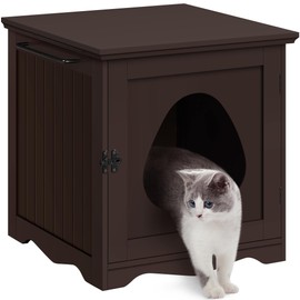 Yaheetech Cat Litter Box Enclosure, Litter Furniture Hidden with Towel Bar, Wooden Kitten Washroom, Dog Proof Litter Box Cabinet, Indoor House, Side End Table, Espresso