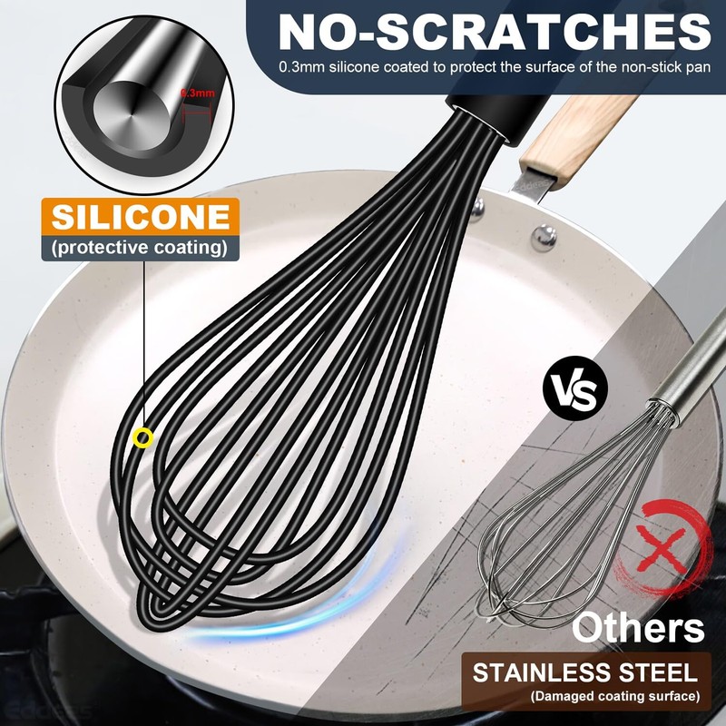 Eddeas Whisk,Silicone Whisks for Cooking non Scratch Protect your ceramics