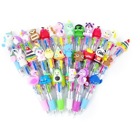 30 Pcs Multicoloured Pen, Cartoon Ballpoint Pen 4 in 1 Coloured Pens Cute Pen School Pens for Office School Supplies Class Students Children Gift Party Bag Fillers (Random style)