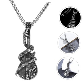 Mikinona Vintage Stainless Steel Snake Guitar Pendant Necklace Stylish Music Inspired Jewelry for Guitar Lovers and Musicians