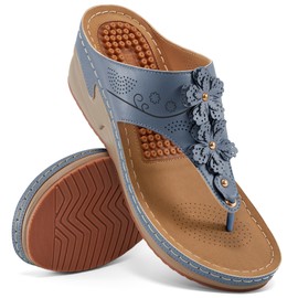 HARENCE Sandalias para mujer con soporte de arco para caminar cómodamente, sandalias de cuña de verano, sandalias de plataforma sin cordones, Azul, 10