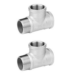 T Pipe Fittings, DN25 Stainless Steel 3 Way Thread Connector Adapter, T Pipe Connector, Water Pipe, Plumbing Fittings for Water, Oil, Air, Gas Pipe, 2 Pack