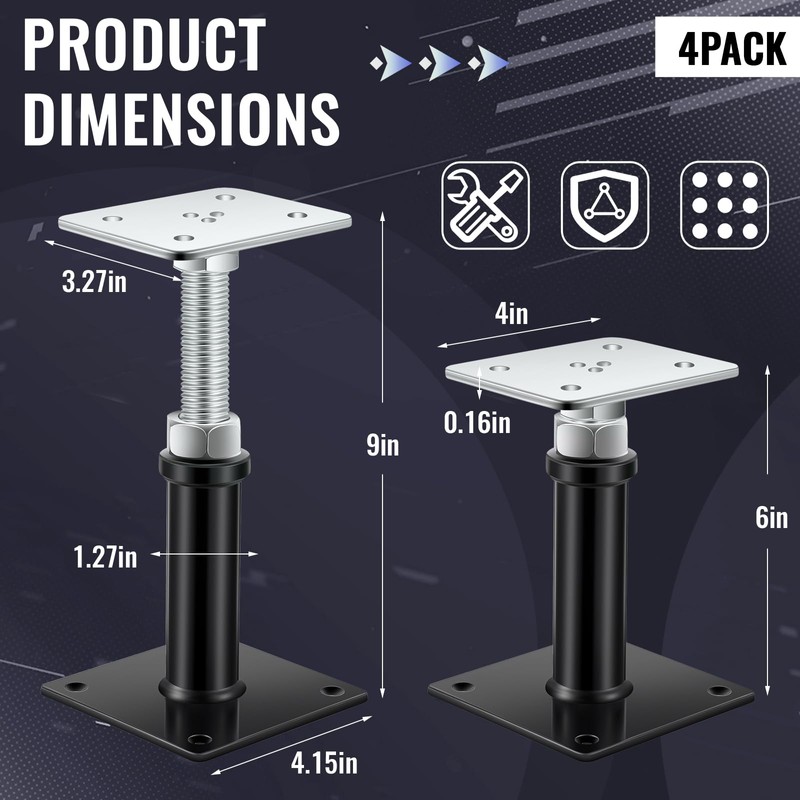 Zonon 4 Pack 6-9 Inch Adjustable Floor Jack Post, Mini