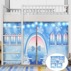 Hahafelt Loft Bed Tent Curtain Set for Low Twin,Bunk Bed Curtains Princess Play Tent with Enchanting Snowflake Lights Winter Party Decoration for Indoor & Outdoor Play
