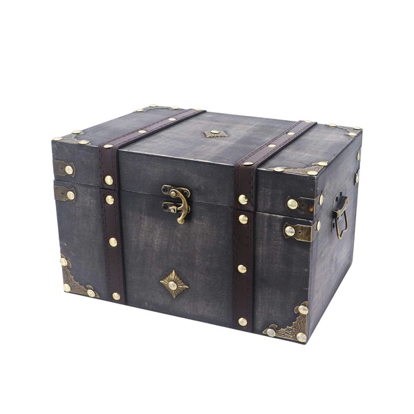Bemodst Wooden Storage Treasure chest, Antique Wooden Treasure Chest, Small Treasure Chest, Pirate Chest, Jewelry Box, Suitable for Treasure Chest Kid Birthday Gift Box or Wedding Gift Box with Cover