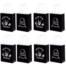 12 Pcs Rip to My 20s 30s Party Bags, Death to My 20s 30s Decoration, Black 30th 40th Party Favors Dirty 30 40 Birthday Gift Bags Funeral for My Youth Party Supplies (Black silver 40th)