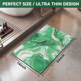 QiCaiJia Non Slip Bath Mat Ultra Thin Bathroom Rug Fit Under Door, Rubber Backing Quick Dry Super Absorbent Washable Shower Bath Mats Green 16x24