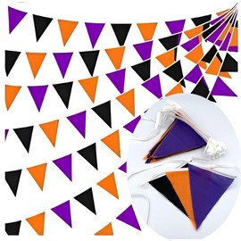 Halloween Decoration, Fabric Garland, Decoration, 39.2 ft (12 m), Tri-Color Pennant, Triangle Flag (Purple, Orange, Black)