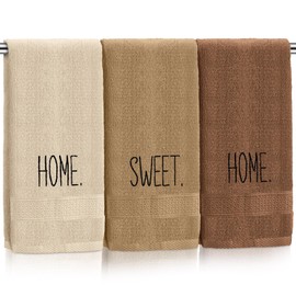 Peryiter 3 Pcs Home Sweet Home Hand Towels for Bathroom, Embroidered Bathroom Towels Farmhouse Decorative 13.78 x 29.53 Inch Boho Rustic 100% Cotton Absorbent Set for Kitchen Dish Fast Drying Decor