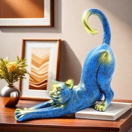 Cat Stretching Statue Figurine Sculpture Gifts for Cat Lover Art Cat Office Home Decor Desk Accessories Decoration