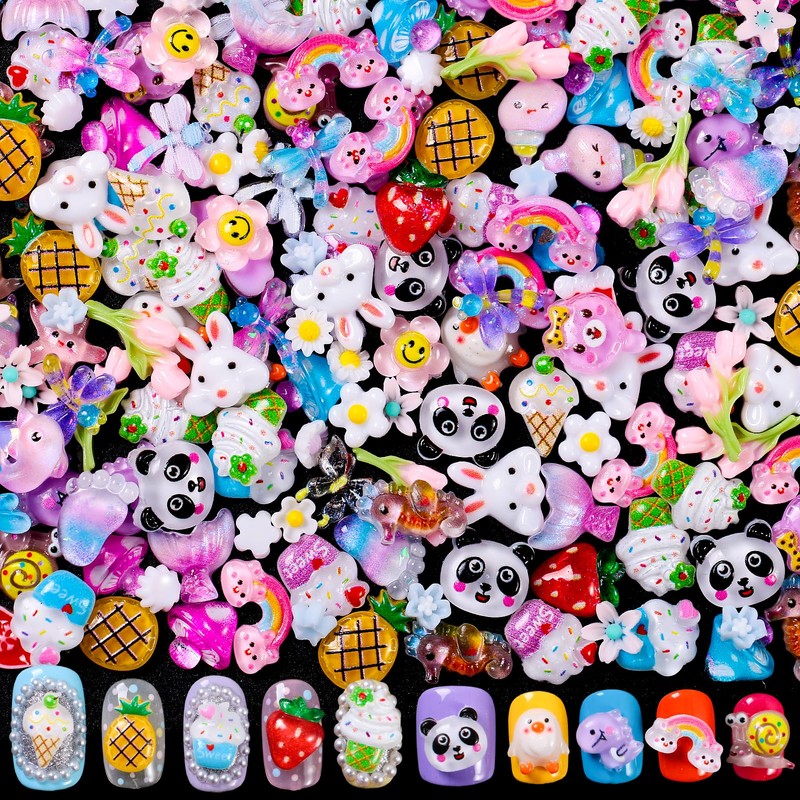 Cute 3D Nail Charms Rabbit Bear Flamingo Frog Dinosaur Candy