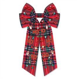 Christmas Red Plaid Hair Bows for Girls Women Christmas Hair Clips Xmas Jeweled Silk Hair Bow Clips for Toddler Kids Christmas Party Hair Accessories Holiday Outfit Gifts