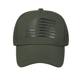 American Flag Trucker Hats, Waterproof Baseball Cap for Men Women, Quick-Dry Mesh Breathable Adjustable Fit Snapback Hat Olive/Black