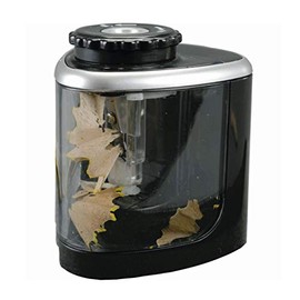bind 70520 - Elektrischer Anspitzer schwarz-transparent, automatischer Spitzer für Standard Stiftstärken, Spitzmaschine ca. 7 x 6 x 7 cm, batteriebetriebener Bleistiftspitzer mit Auffangbehälter