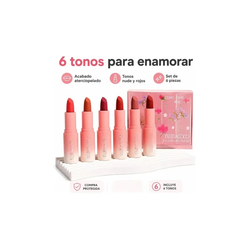 Set De Labiales Kevin Coco, 6 Labiales Tonos Variados