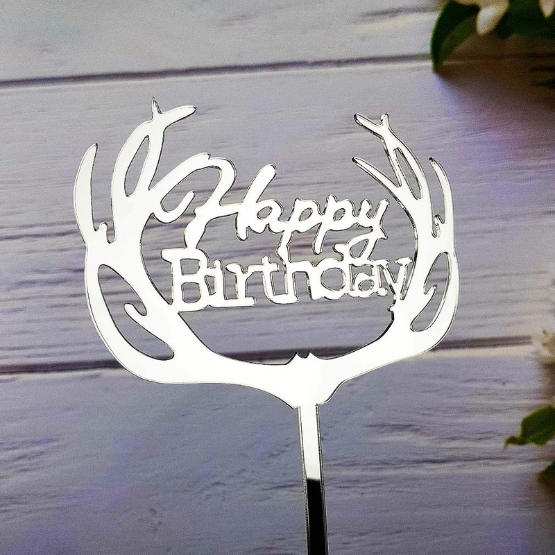 Decoración para tarta de cumpleaños de Antlers (acrílico plateado espejo)