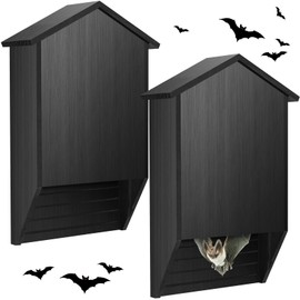 Wenqik 2 Pack Bat House for Outdoor Large Cedar Wood Bat Box for Outside Tree Weatherproof Wooden Shelter Easy to Land and Roost (Black,15.7 x 10.6 x 3.1 in,2 Chamber)