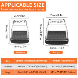 Chair Sliders for Carpeted Floors,16 Pcs Chair Glides Square Furniture Sliders Carpet, Teflon Table Leg Protectors Sliders for Carpet, Make Furniture Glides Move Easy (Fit 1.1" - 1.4", Clear)