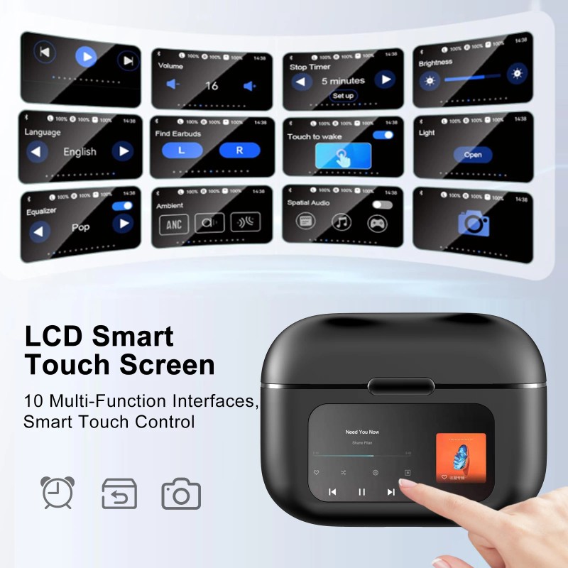 LOBKIN Ear-Clip Earphone Smart LED Touch Screen Digital Display Wireless