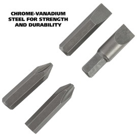 GreatNeck 4 Piece Impact Bit Set, Bits for Impact Driver, 2 Slotted and 2 Phillips Bits, Common Sizes Included, Chrome Vanadium Steel Screw Tips for Impact