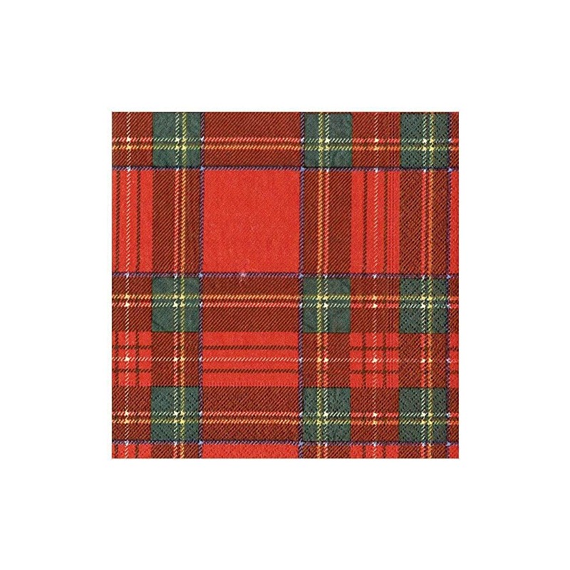 Caspari - Plaid Party Napkins, Red and Green, (Pack of