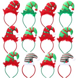 Liliful 12 Pcs Christmas Elf Headband Elf Costume Accessory Xmas Headwear Hair Hoop Decorations Costume Ornament for Girls Women Adult Cosplay Holiday Party Favor