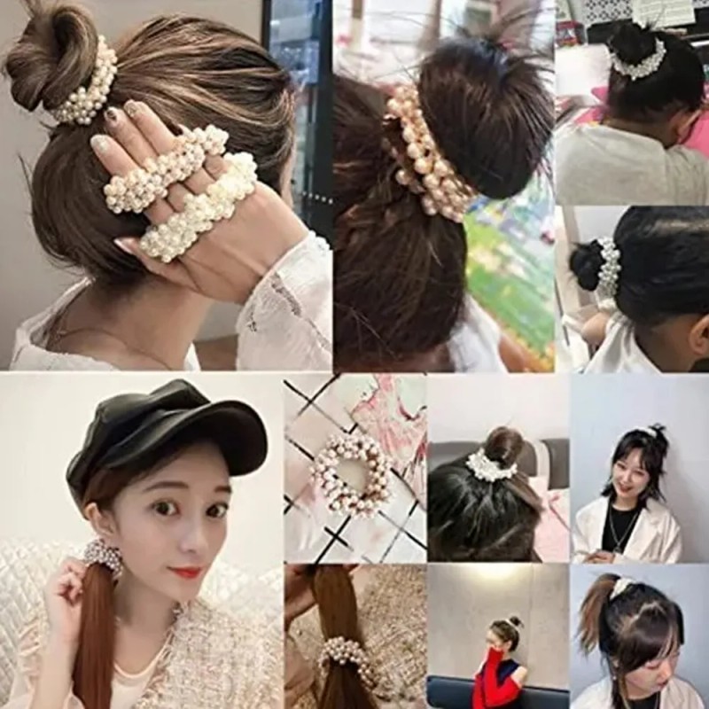 Scrunchies Elásticas Para El Cabello Perlas Niñas Mujer 6uds Juego